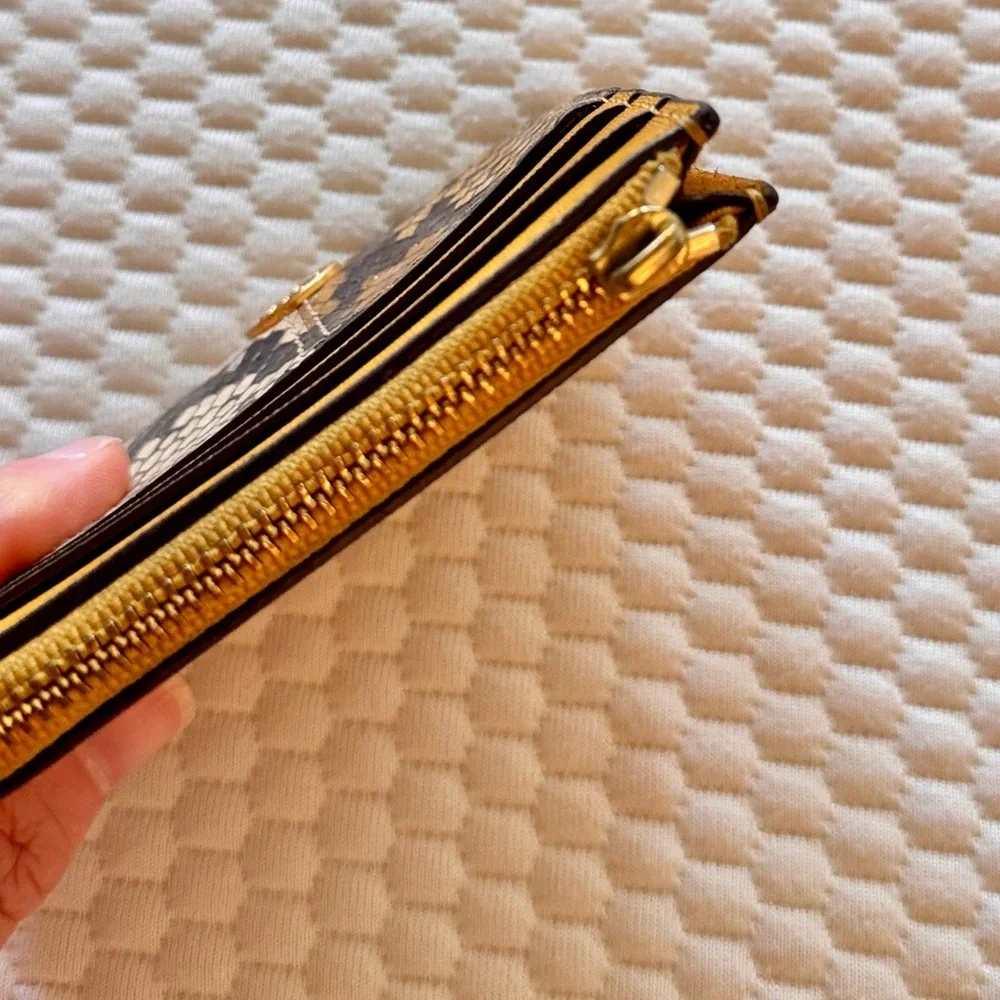 TORY BURCH Mustard Yellow & Snakeskin Card Holder Zipper Wallet
